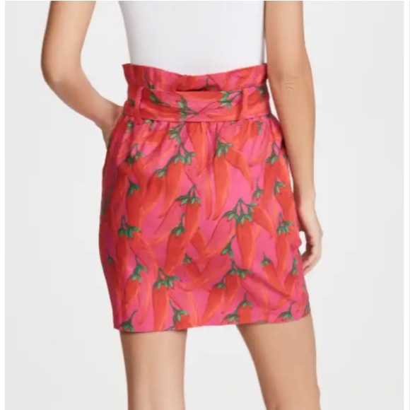 Farm Rio Red Chili Pepper Paper Bag Tie Waist Mini Skirt Sz S NWT - Picture 2 of 14